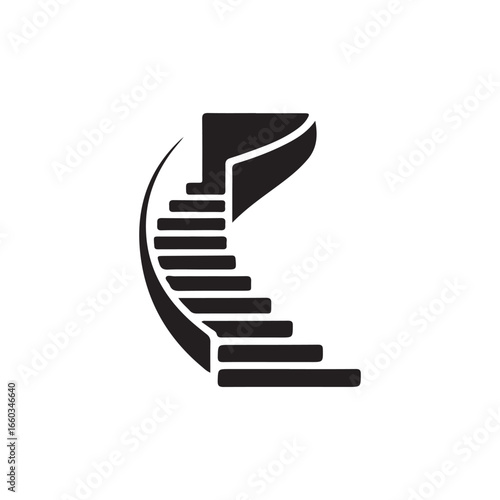 Stylish Circular Staircase Design Vector Illustration.A clean, minimalist black and white vector graphic of a circular staircase.