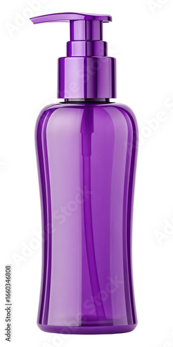 purple pump bottle, elegant skincare and haircare container, cosmetic dispenser, vibrant beauty product packaging