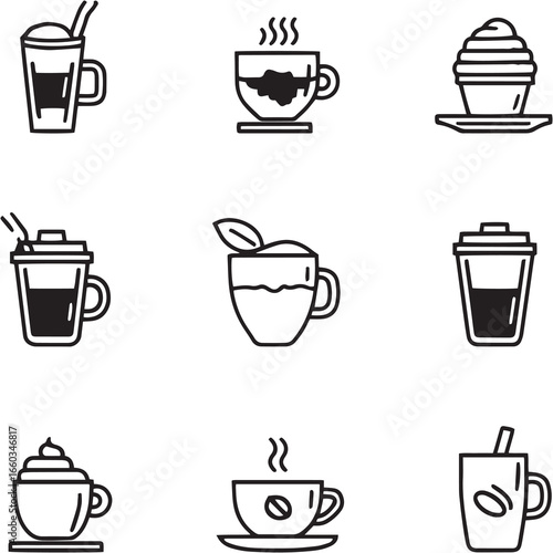 Macchiato White black Line Editable Icons set