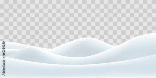Snowdrifts isolated on png background. Snow landscape decoration, frozen hills. Empty snowbanks field. Christmas vector illustration. Transparent background.