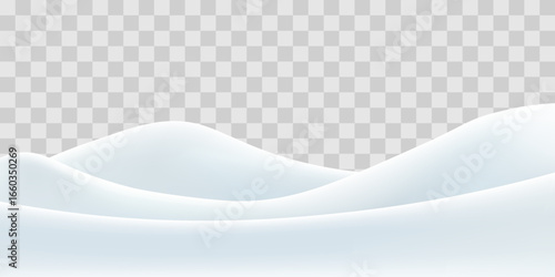 Snowdrifts isolated on png background. Snow landscape decoration, frozen hills. Empty snowbanks field. Christmas vector illustration. Transparent background.