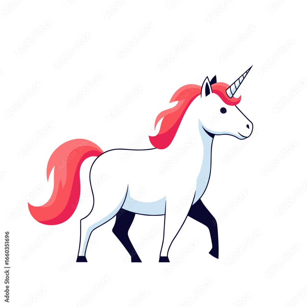 Obraz premium Majestic white unicorn with flowing pink mane and tail galloping gracefully through an enchanted forest