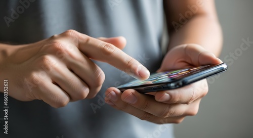 Close-up of Male Hands Using Smartphone, Touching Screen