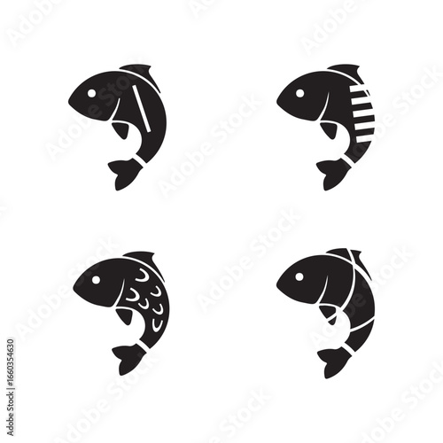 fish icon set, Food sign collection, Ocean symbol , simple fish silhouette logo,  vector  illustration EPS 10.