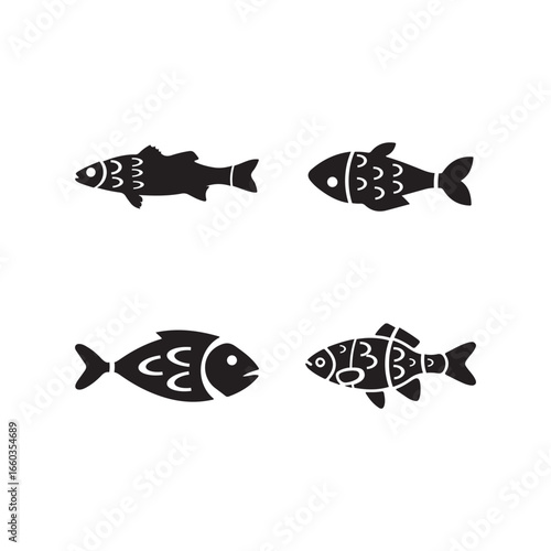 fish icon set, Food sign collection, Ocean symbol , simple fish silhouette logo,  vector  illustration EPS 10.