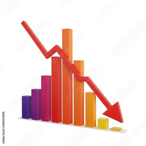 Free Download Red downward trend arrow over bar chart isolated on white background - GFXLoad