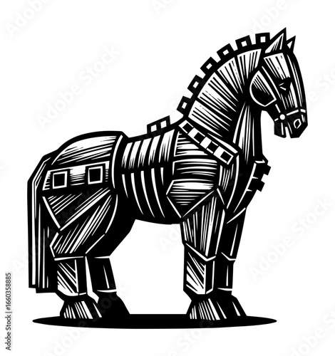 Trojan Horse Wooden Siege Device – Vintage Engraved Illustration