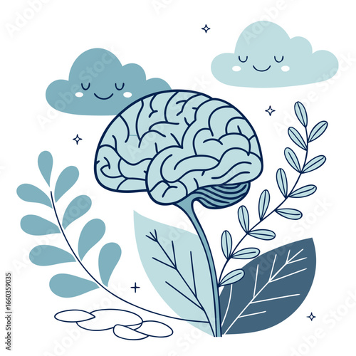 Brain as a plant growing with clouds