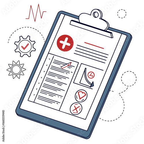 Medical clipboard with health data and icons