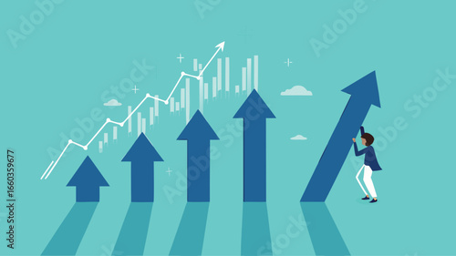 effort to reach business growth, business success or increase performance, career growth or effort to succeed concept, improvement or growing business, businessman build growth graph chart
