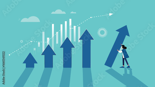effort to reach business growth, business success or increase performance, career growth or effort to succeed concept, improvement or growing business, businessman build growth graph chart
