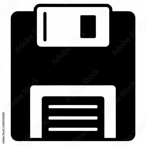 Black and white icon of a floppy disk