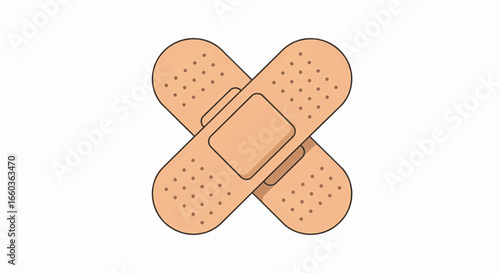Symbolic illustration of two crossed adhesive bandages, representing health, healing, and first aid care.