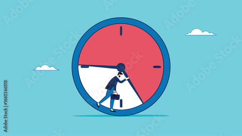 working 9 to 5 concept illustration, office work routine by working everyday, burnout or work life balance, overwork every day, businessmen employee who are tired of working beyond 9 to 5 work hours
