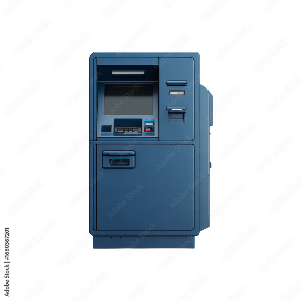 Modern Blue ATM Machine - Isolated on Black Background Modern Blue ATM Machine - Isolated on Black Background