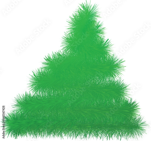 Abstract green cone shape with a fluffy texture, Soft, furry Christmas tree illustration, Fluffy green abstract tree or bush
