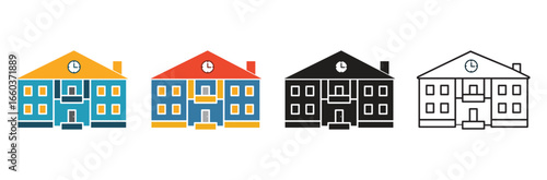 School building icon in flat style. Education College vector illustration on Bank, government business concept, white isolated background