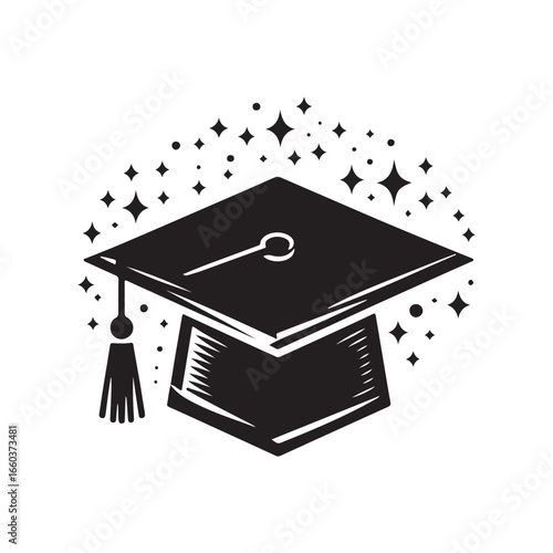  graduation caps vector silhouette outline logo design concept illustration