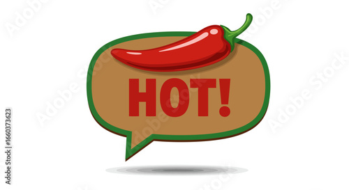 Spicy Red Chili Pepper Illustration Evoking Heat and Flavor with Bold Typography in a Speech Bubble Shape