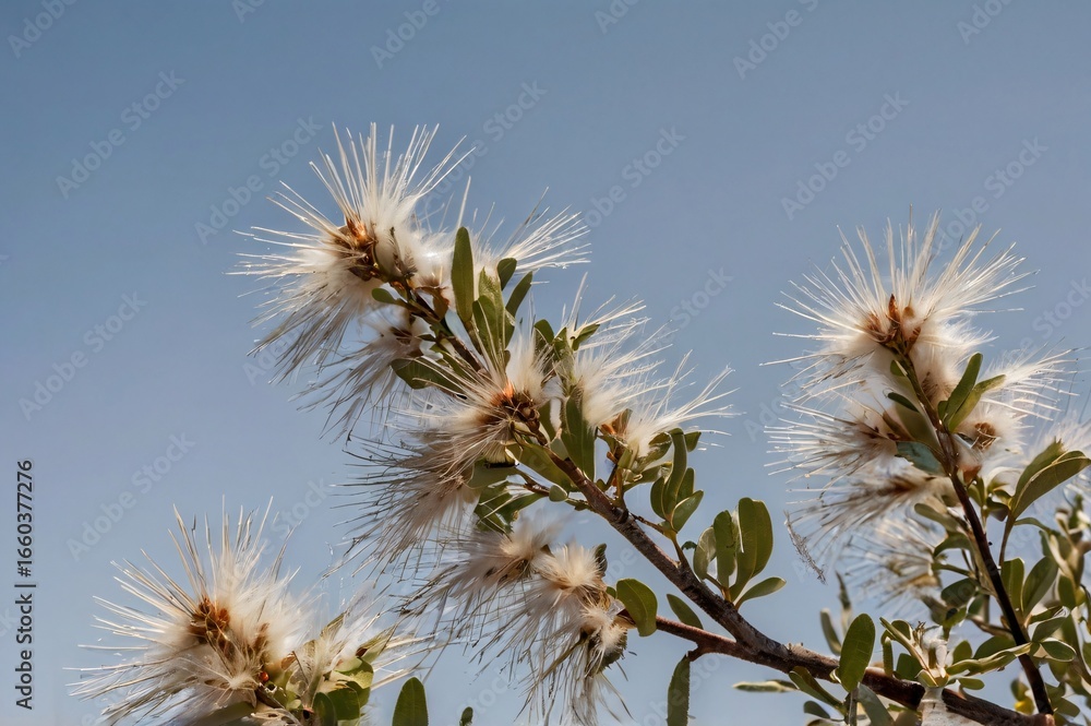 Fototapeta premium Mountain Mahogany tree branch with feathery seed plumes, isolated with background