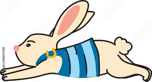 Swimming Rabbit Cartoon in Cute Kawaii Hand-Drawn Doodle Style for Kids, Fun Clipart for Creative Projects and Learning Materials