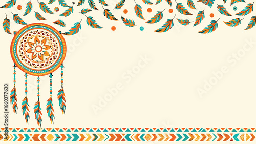 native american day background design suitable for use on native american day event in united states with Apache hanging decoration
