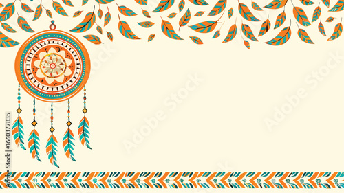 native american day background design suitable for use on native american day event in united states with Apache hanging decoration
