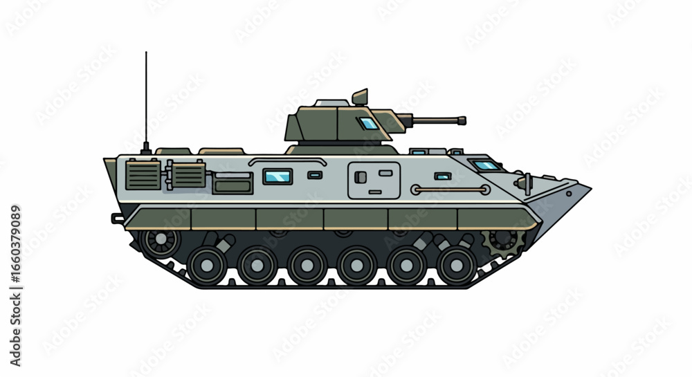 Fototapeta premium Armored Personnel Carrier, Military Vehicle, Combat Ready, Tracked, Green.