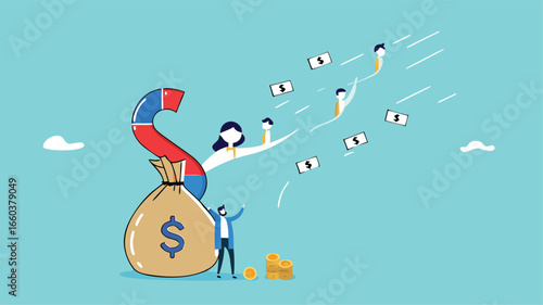 Customer acquisition cost or CAC, marketing expense on customer retention, advertising cost for lead generation, businessman uses magnets with dollar costs to attract customers
