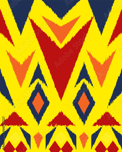 Ikat Handwoven Zigzag Blur Poster Crimson Navy Tangerine Yellow