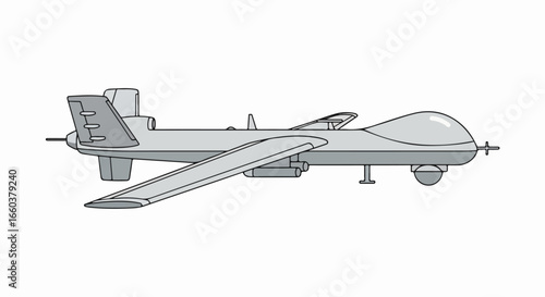 Detailed Illustration of a Gray Military Drone Aircraft.