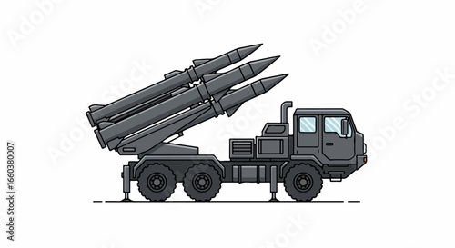 Vector Illustration of a Gray Military Missile Launcher Truck.