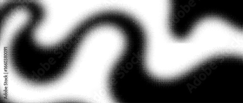 Black halftone dots forming a zigzag wave pattern on a white background. Modern and minimal design. Abstract Halftone Wave Background in Black and White. Vector graphic 