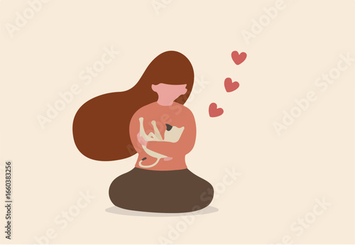 Pet Therapy give emotional support, companionship, friendship, reduce stress and loneliness, heal depression and anxiety, positive mental health, happy woman hold her beloved cat comforting emotion.