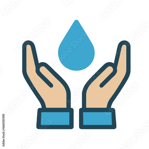 water drop in hands flat icon color vector on white background
Vector color flat icon on white background