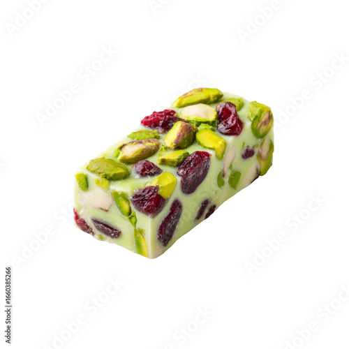 Delicious Pistachio and Cranberry Nougat Candy Bar