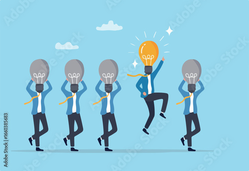 Be different, leadership individuality or unique candidate, courage or determination to success, freedom, stand out from other, freedom or creativity concept, businessman with bright lightbulb head.