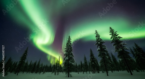 Wallpaper Mural Magical Aurora Borealis Dancing Over a Snowy Forest at Night Torontodigital.ca