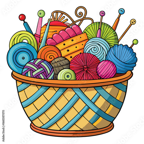 illustration of knitting needles and yarn