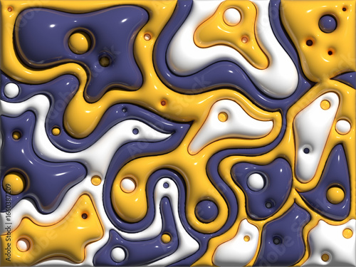 Fluid Abstract 3D Art in Purple, Yellow, and White