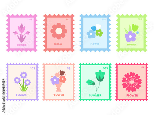 Collection of Cute Pastel Floral Postage Stamps