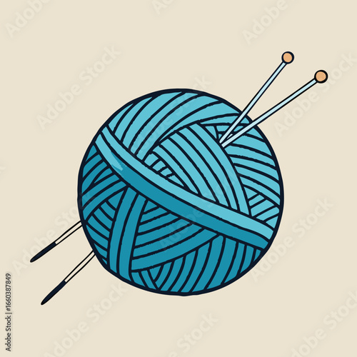 Skeins of colorful wool yarn with knitting needles for a handmade craft