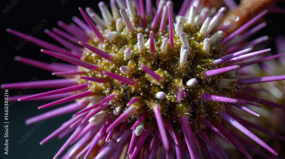 Obraz premium Vibrant sea urchin close-up showcasing natural details.