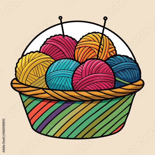 Colorful balls of wool yarn with knitting needles