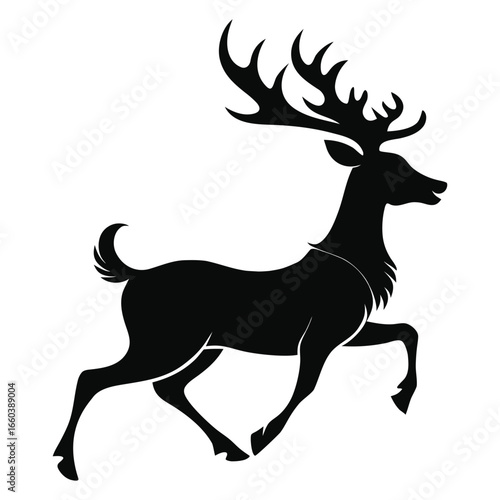 Majestic silhouette of a running stag with grand antlers in motion