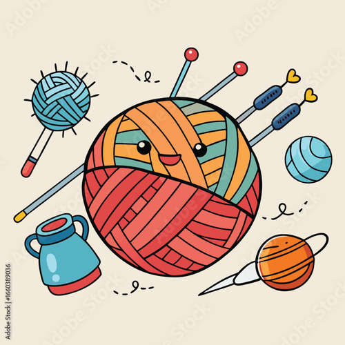 A colorful vector illustration of a basket with various sports balls including a basketball, football, and baseball