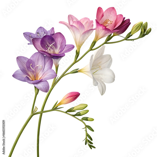 Wallpaper Mural A colorful freesia flower arrangement on black background Torontodigital.ca