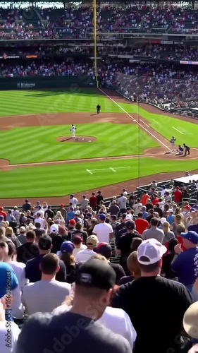Baseball game crowd with stadium view.