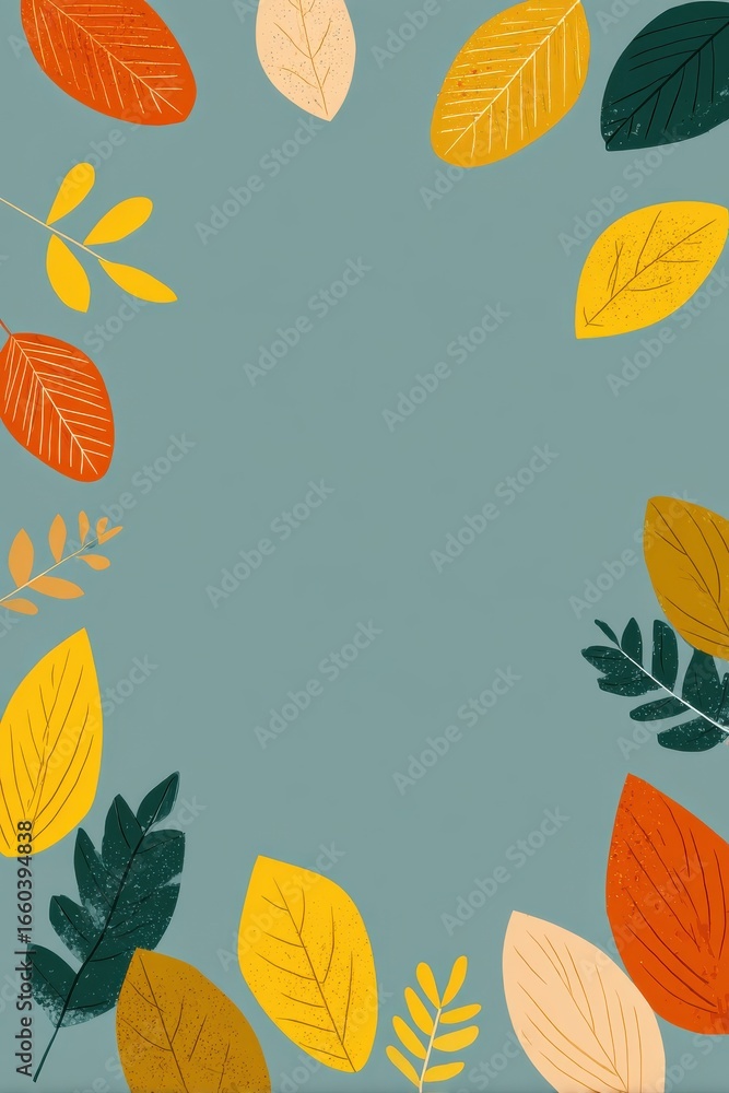 Obraz premium Autumn Leaves Border Poster. Seasonal Nature-Inspired Decor For Fall. Ideal Design for Banner, Social Media, Wallpaper, Brochure, Cover or Flyer