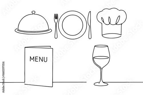 simple line art symbols of food and dining essentials